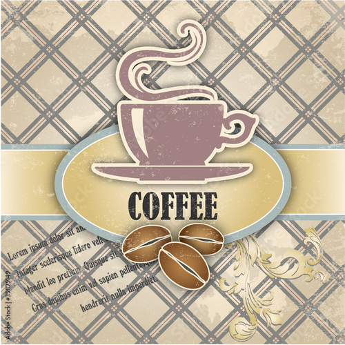 Retro background with a cup of coffee and grains