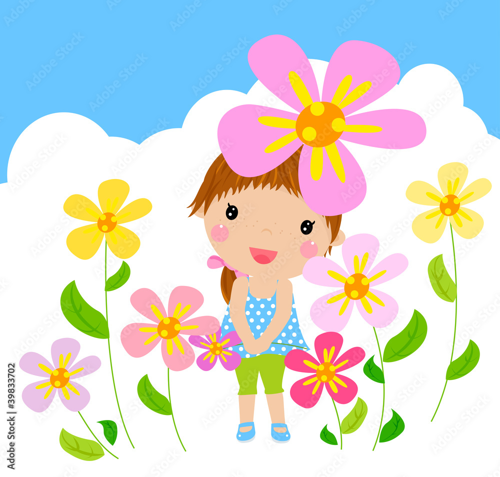 funny happy smiling girl with flower
