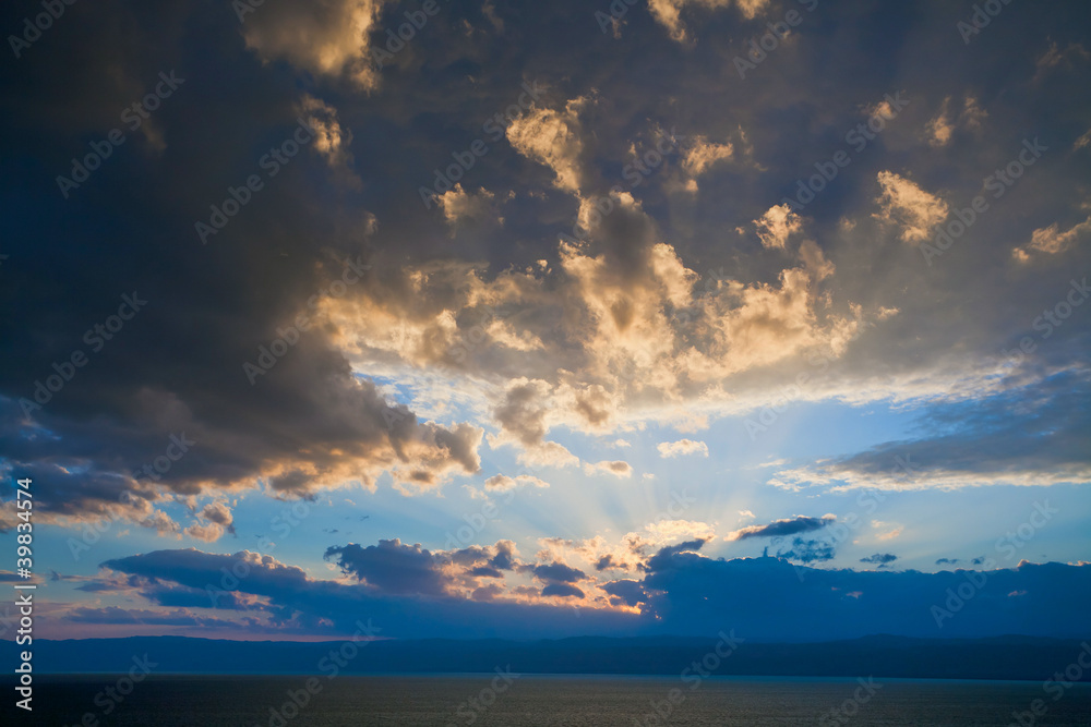 dark blue sunset on Dead Sea