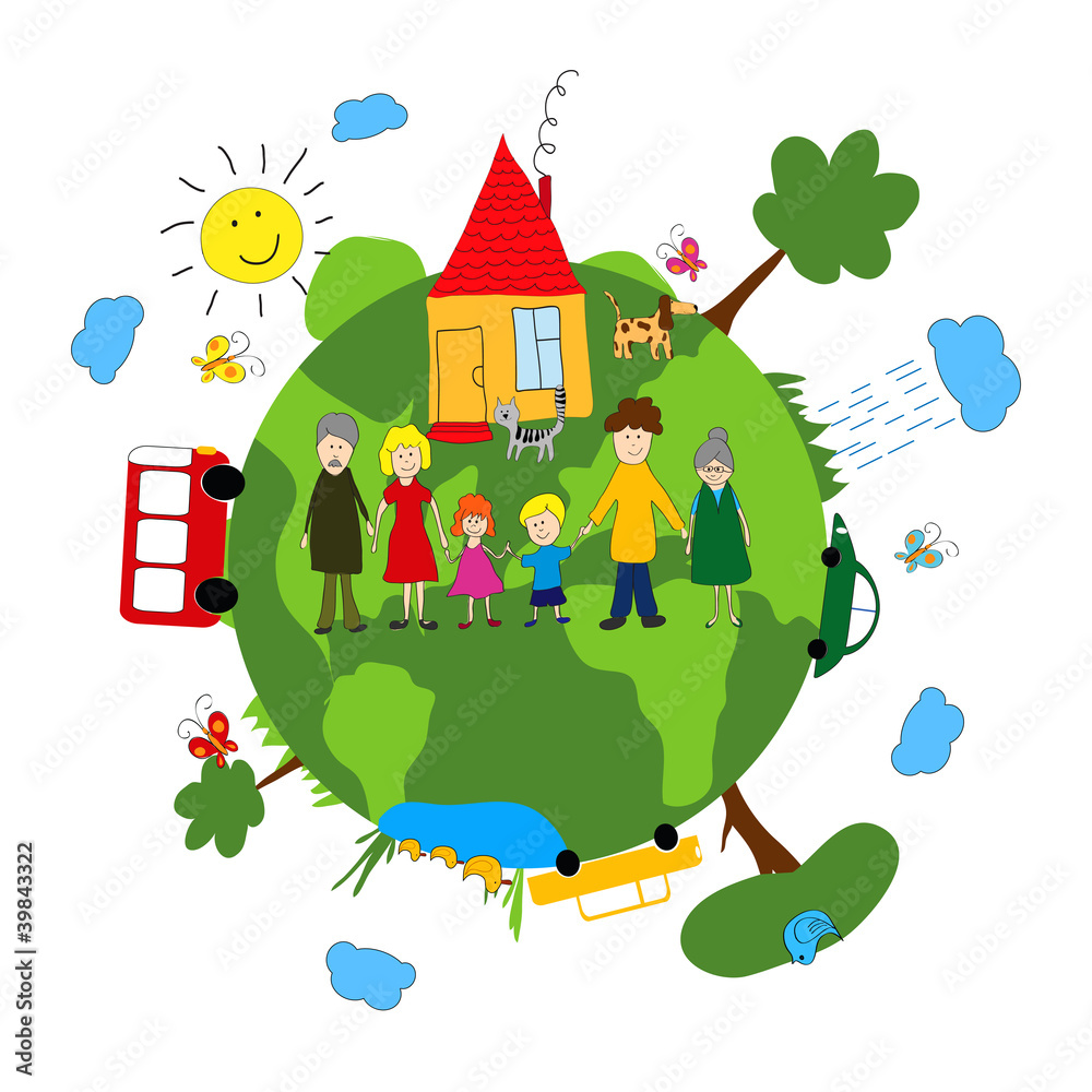 Family and green earth Family and green earth