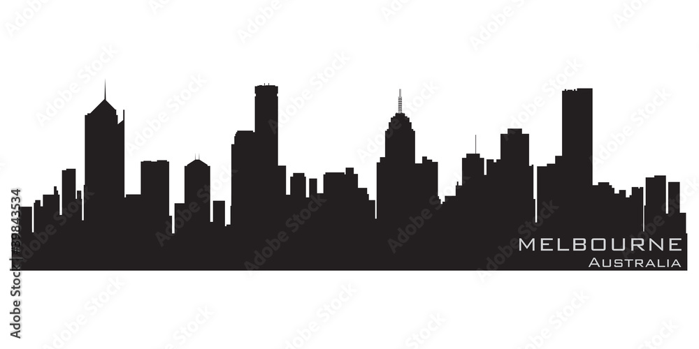 Fototapeta premium Melbourne, Australia panoramę. Szczegółowa sylwetka wektor