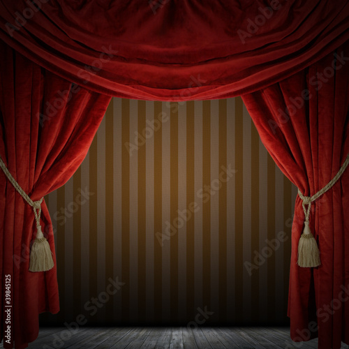Red curtain room. illustration