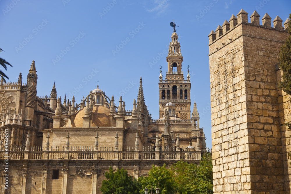 Giralda and dome of the Cathedral of Seville. Spain