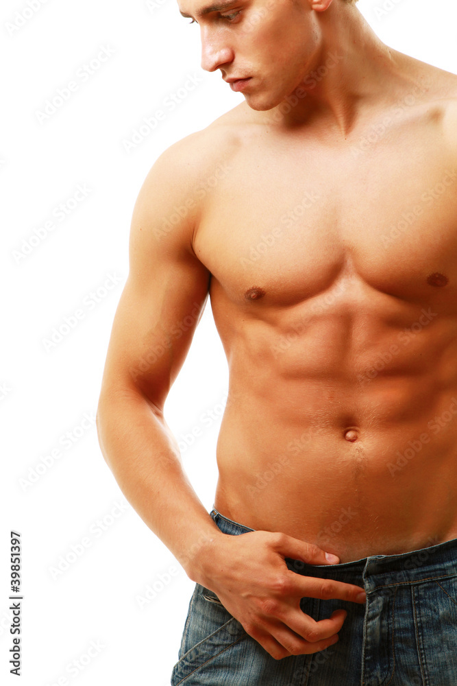Strong man with a helathy body isolated over white bac Strong man with a helathy body isolated over white bac
