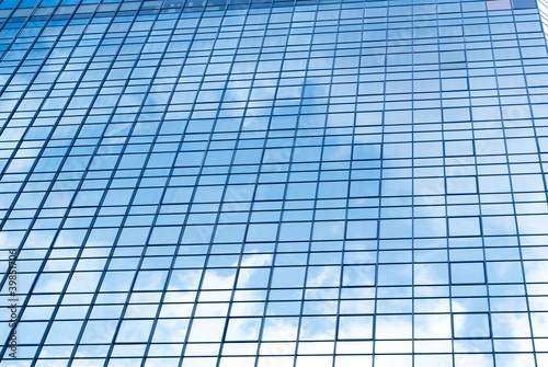 blue sky reflection on modern building