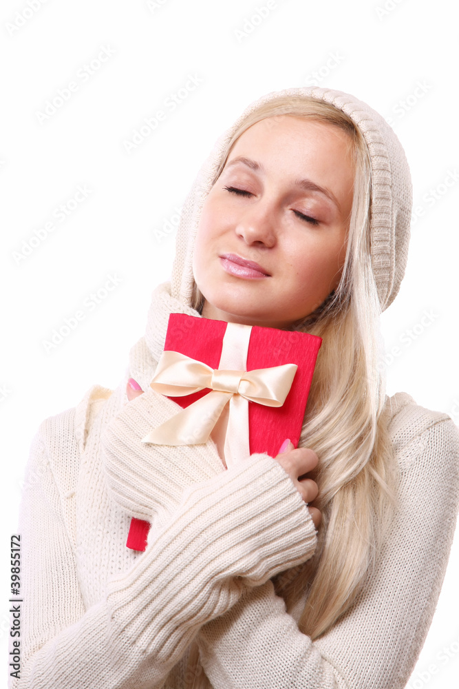 happy girl with gift box isolated on white background happy girl with gift box isolated on white background