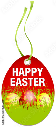 Hangtag Happy Easter Eggs Red