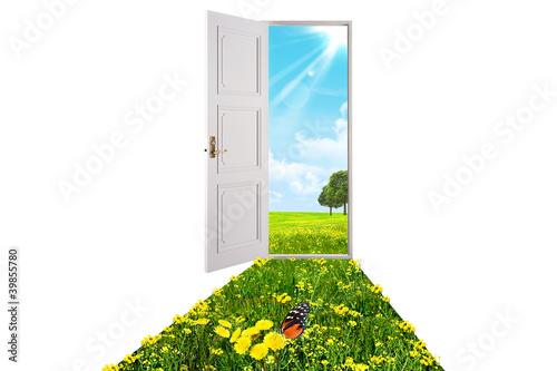 Opened white door