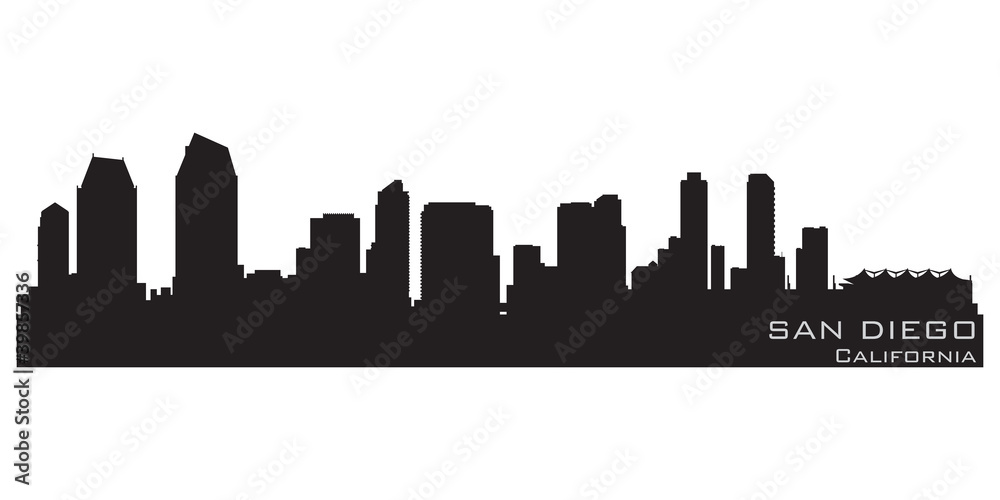 San Diego, California skyline. Detailed vector silhouette