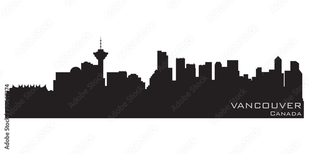 Fototapeta premium Vancouver, Kanada panoramę. Szczegółowa sylwetka wektor