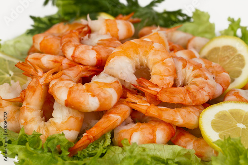 Perfect appetizer of boiled peeled shrimp