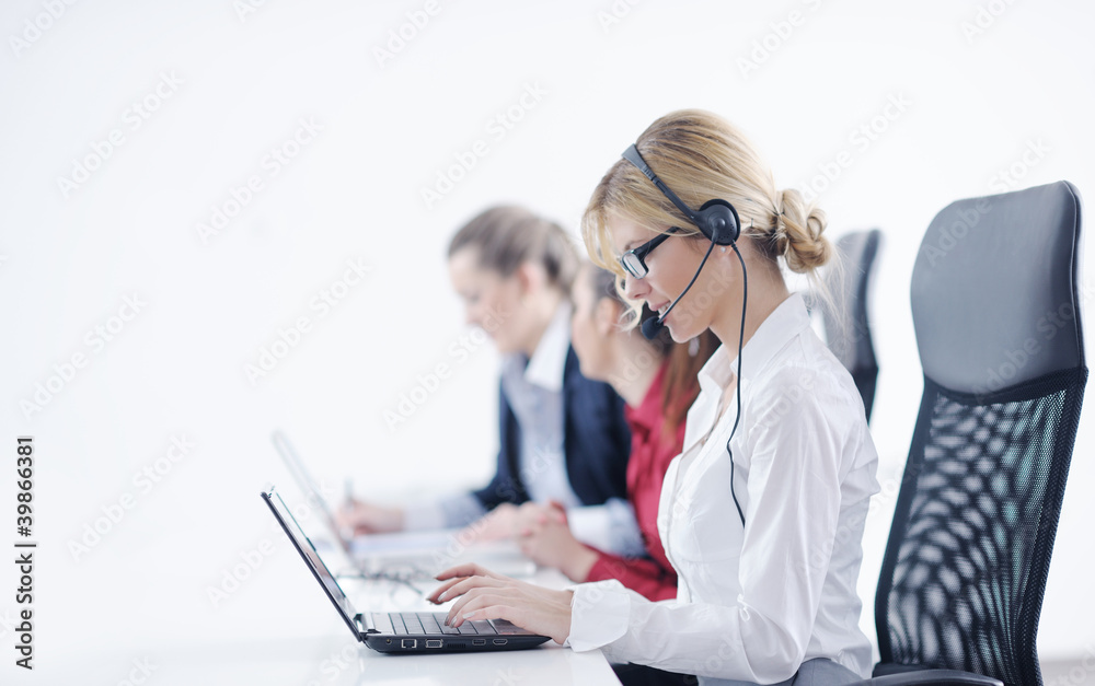 business woman group with headphones business woman group with headphones