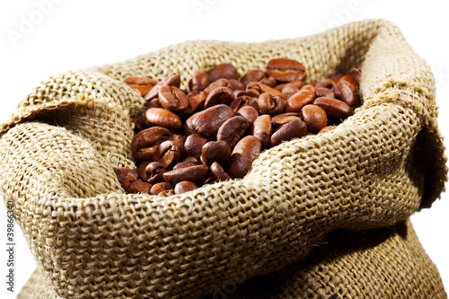 Coffee beans in canvas sack © Nitr