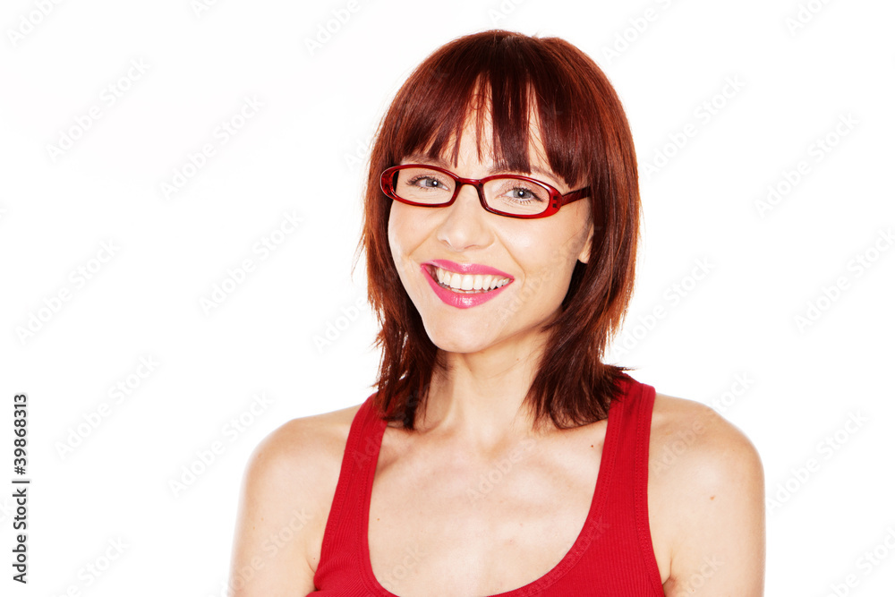 woman in red tank top and eyeglasses woman in red tank top and eyeglasses