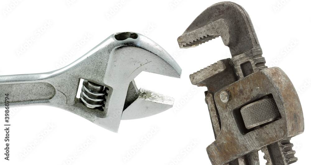 clé anglaise et clé à griffes Stock Photo