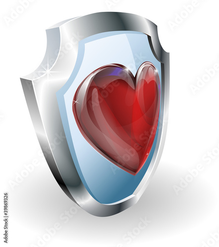 Heart on 3D shield icon