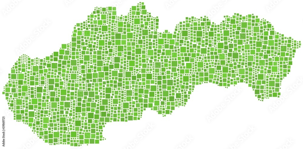 Map of Slovakia (Europe) in a mosaic of green squares