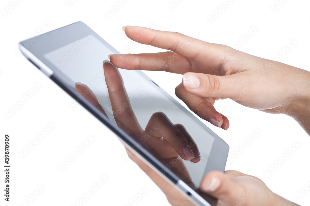 hands holding and point on modern electronic digital frame with hands holding and point on modern electronic digital frame with