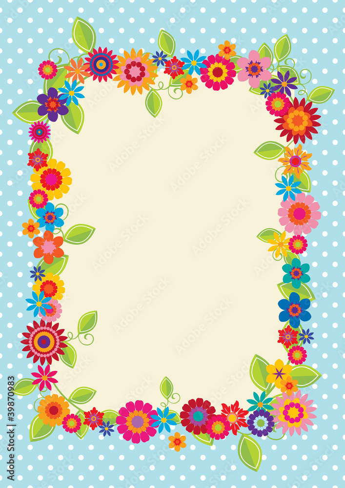Fototapeta premium Design with polkadots and flowers to use as a frame, greeting ca