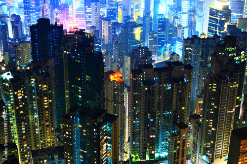 Hong Kong with crowded buildings at night