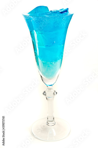 Wine glass with blue iceubes