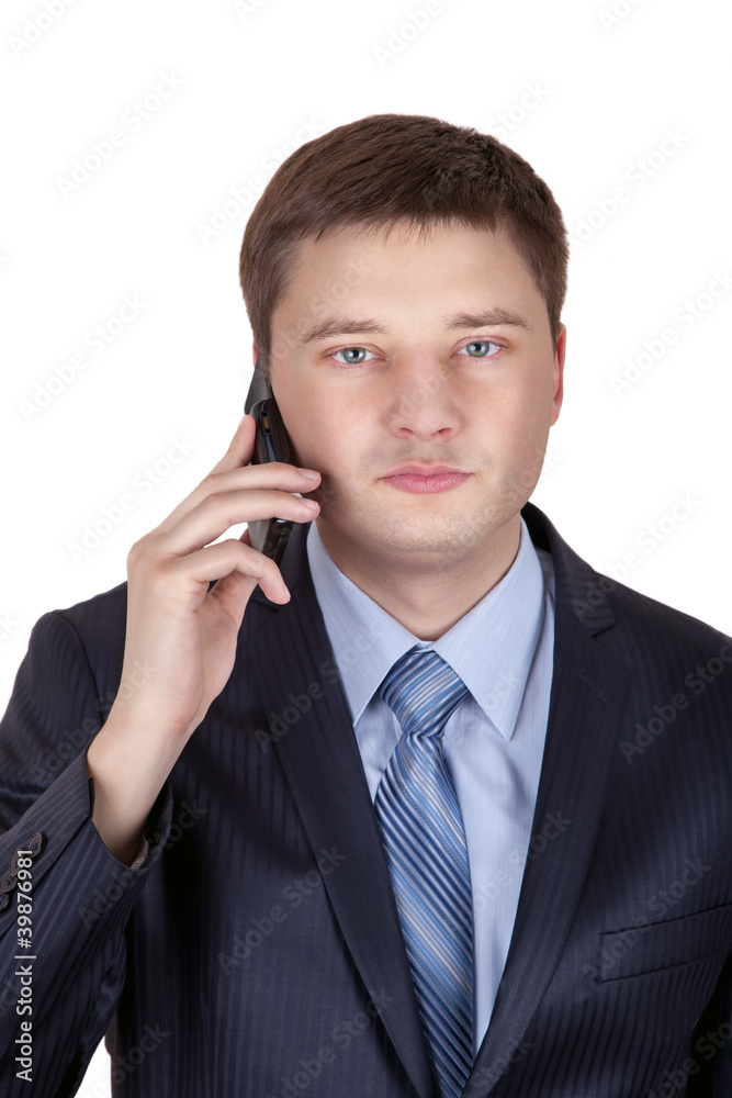 Portrait of a business man with phone isolated on white Portrait of a business man with phone isolated on white