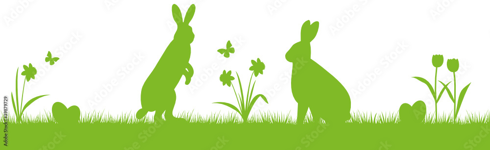 Hasen Blumen Schmetterlinge Silhouette Ostern