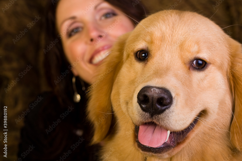 Handsome Golden Retriever and his owner