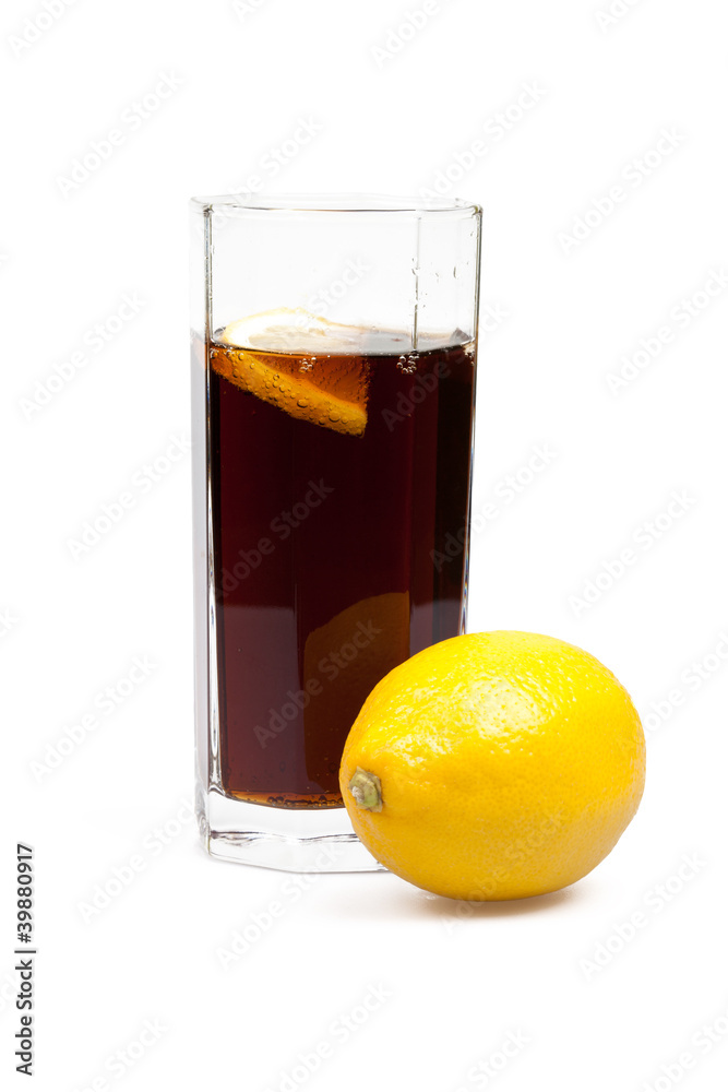glass with cola and lemon glass with cola and lemon