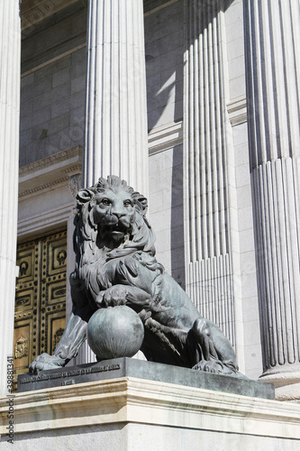 Lion Statue at Congreso de los Diputados in Madrid
