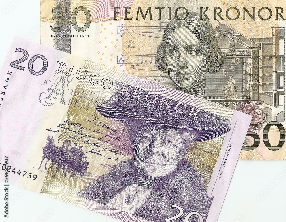 Fragment Swedish money - 20 and 50 SEK.