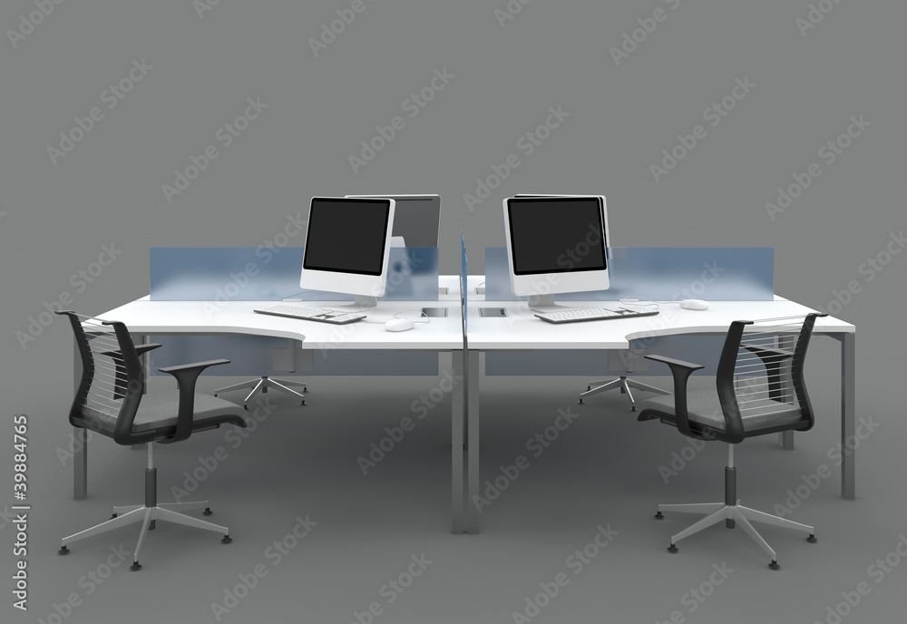 System office desks with partitions. Isolated.
