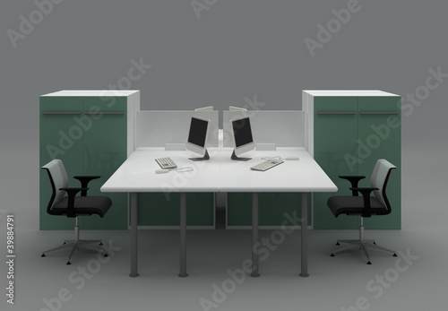 System office desks with partitions. Isolated