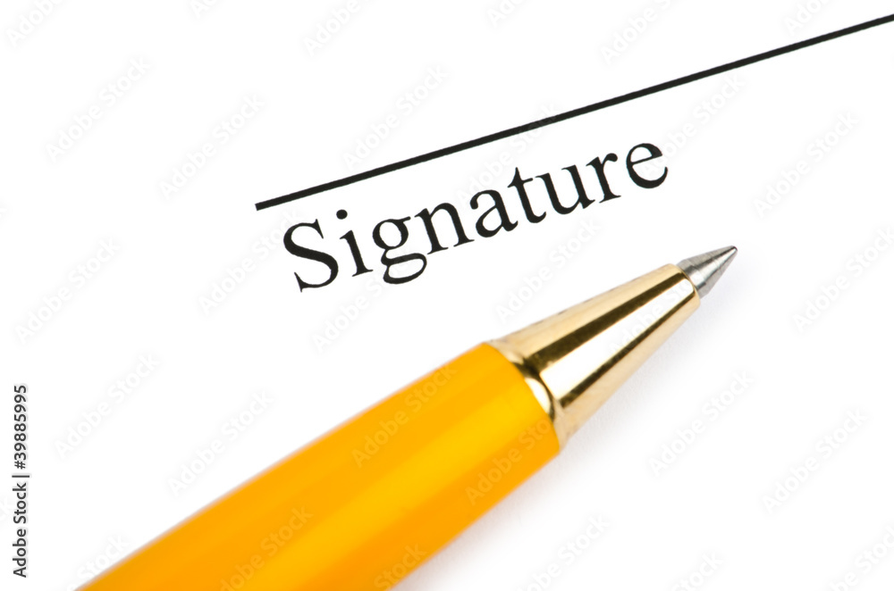 Pen and signature isolated on white Pen and signature isolated on white