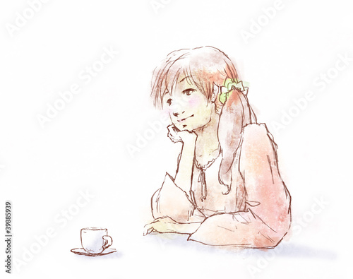 頬杖をつく女性 Stock イラスト Adobe Stock