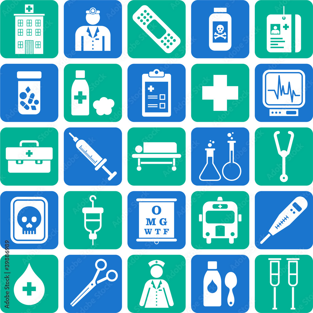 Hospital and medical icons - obrazy, fototapety, plakaty 
