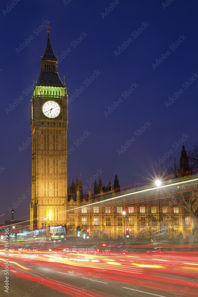 Houses of Parliament and Big Ben at Night, London