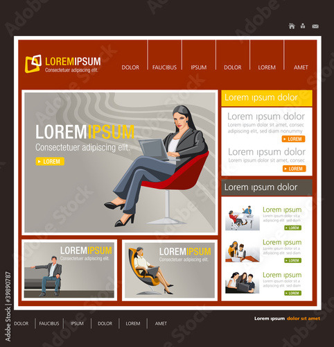 Red website Template with business people