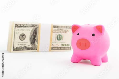 Piggy bank and dollar