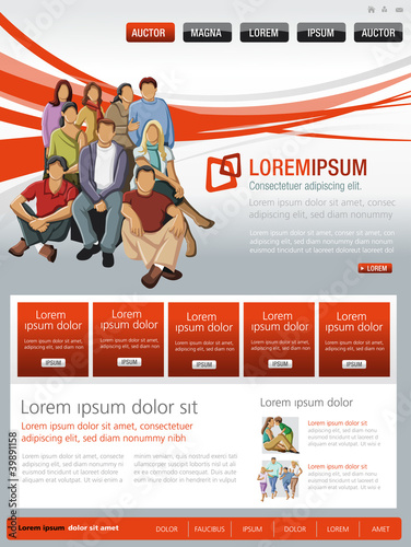 Red website Template with business people