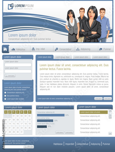 Blue website Template with business people