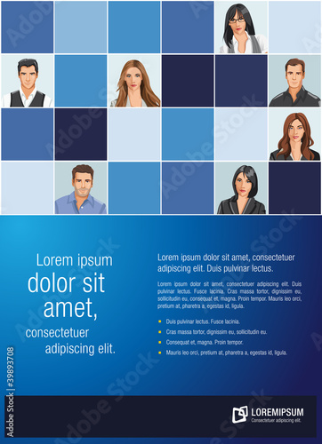 Blue template for advertising with business people