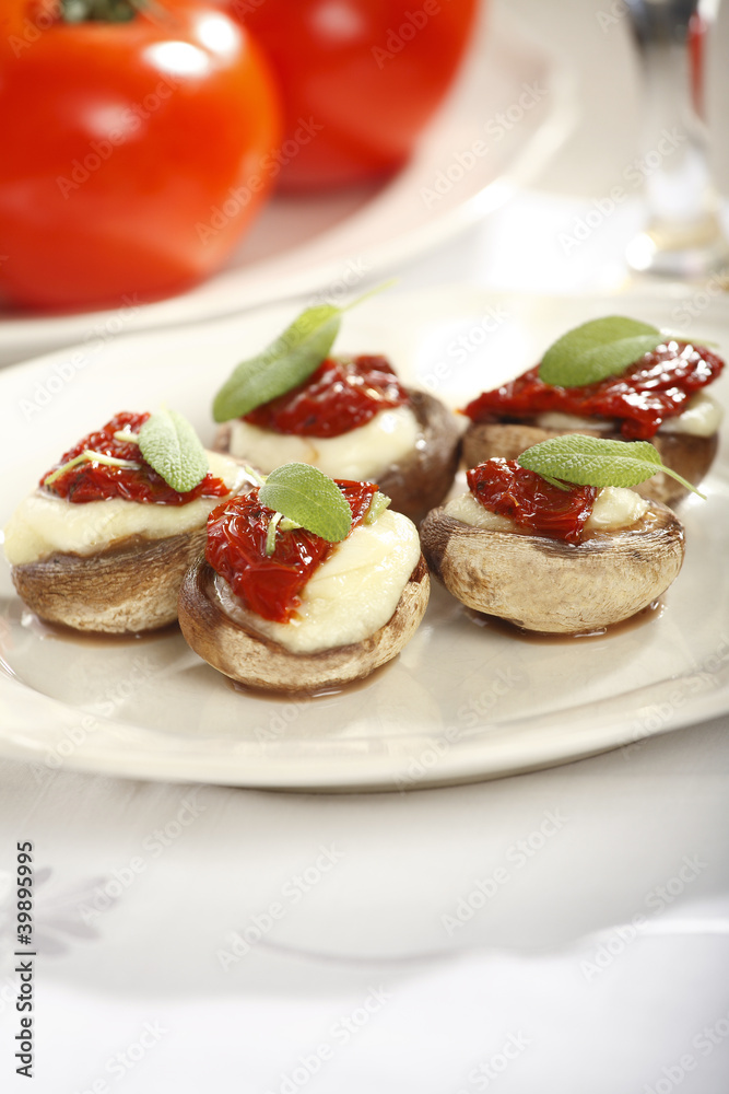 Stuffed mushrooms with tomato and mozzarella