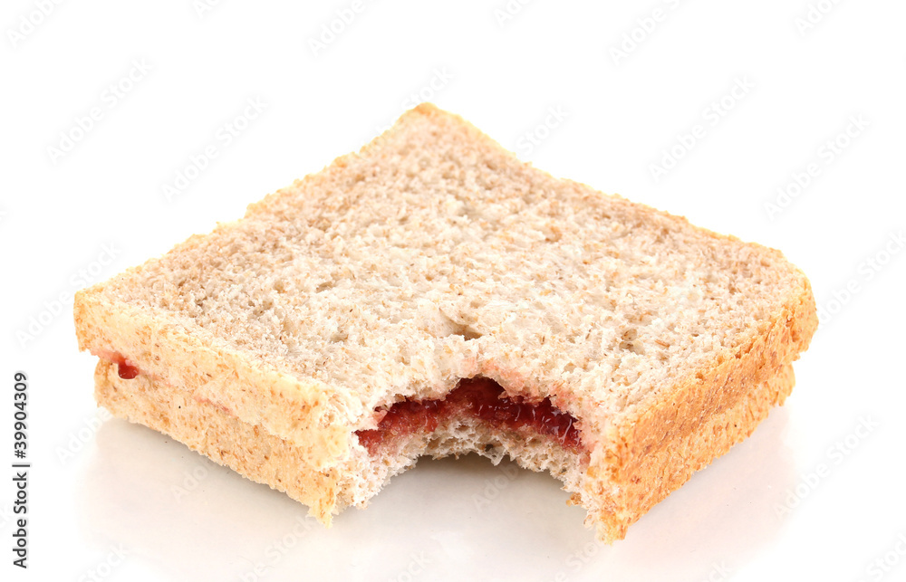 Bitten sandwich with jam isolated on white Bitten sandwich with jam isolated on white