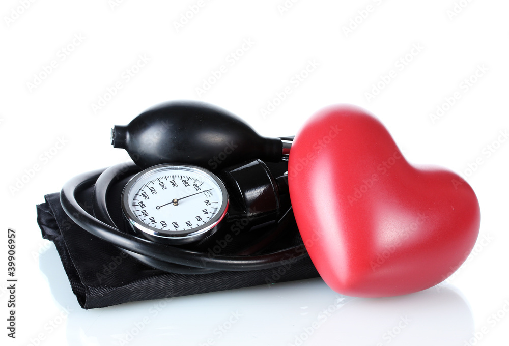Black tonometer and heart isolated on white Black tonometer and heart isolated on white