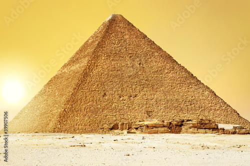 Sunset at Cheops Pyramid in Giza, Egypt