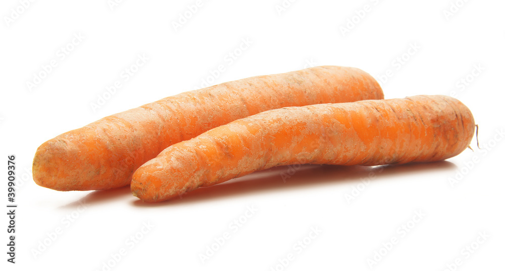 Two fresh and tasty carrots on a white background Two fresh and tasty carrots on a white background