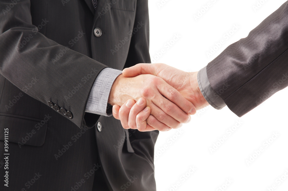 A close-up image of a handshake between two persons
