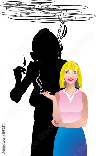future of the smoking woman - vector anti-smoking poster