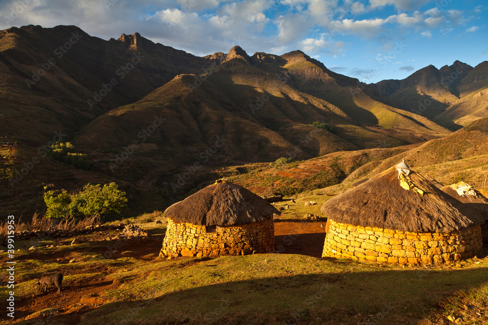 Primitive village in the mountains  in beautiful light
